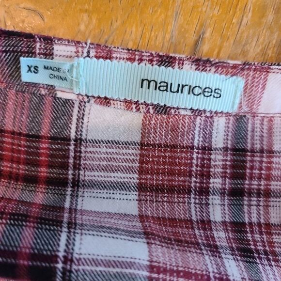 Maurices Red and White Plaid Button Down Blouse - Picture 6 of 6